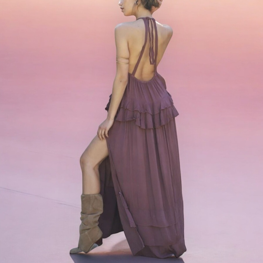 NWT Jen’s Pirate Booty Dress Maxi - high slit ruffles backless sleeveless Sz S